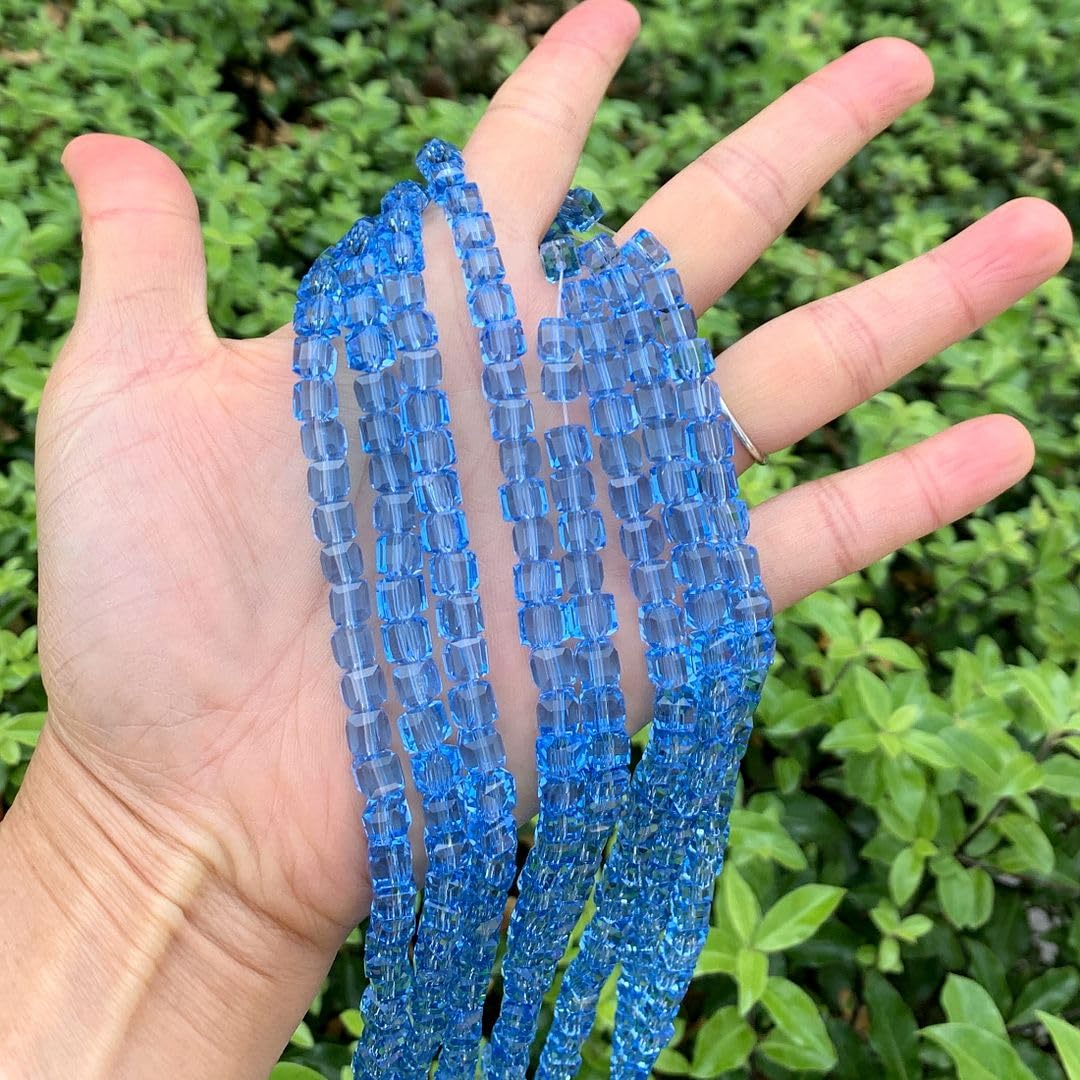 200pcs Czech Faceted Cube Crystal Glass Loose Beads Spacer Bulk 6mm (0.24 Inch) Light Sapphire Blue for DIY Jewelry Craft Making CCC614