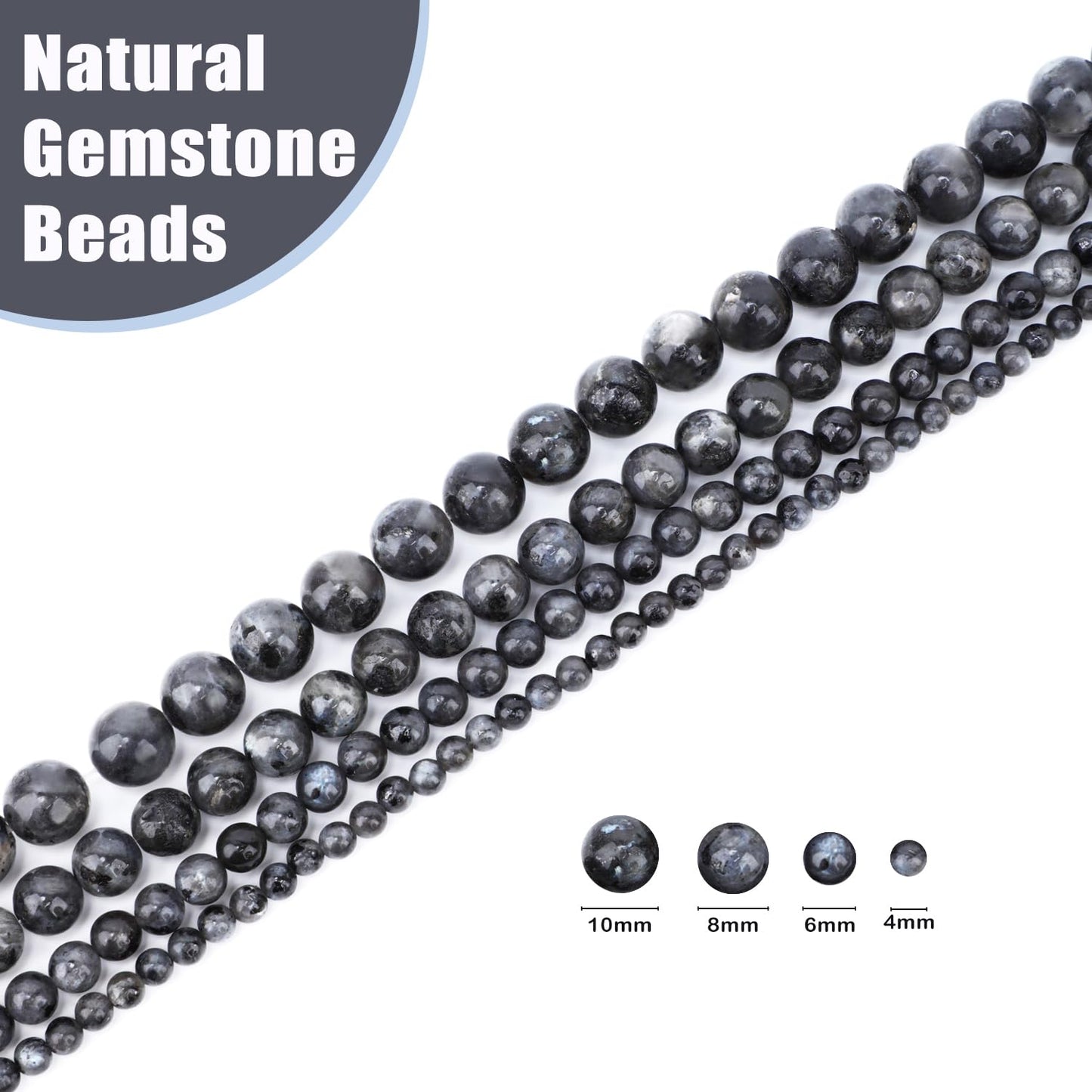 CMBYN Natural Stone Beads Round Genuine Real Stone Beading Strand Loose Gemstones DIY Smooth Bead for Bracelet Necklace Earrings Jewelry Making (Black Larvikite, 10mm 36 Pieces)