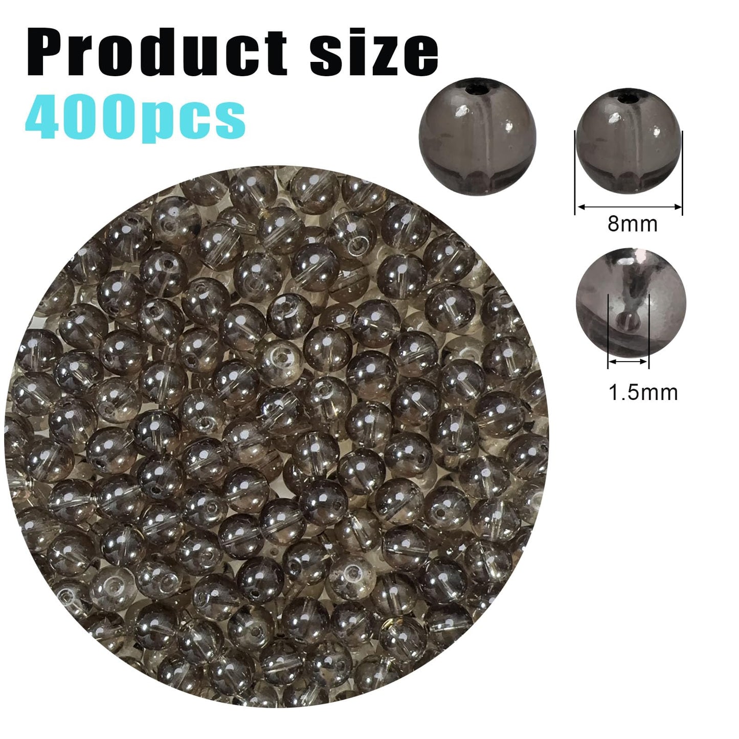 PAMIR TONG 400pcs 8mm Round Glass Beads for Bracelet-Transparent Gray Pretty Smooth Loose Beads for Necklace-Earring-Jewelry Making-Home Deco and DIY Crafts & Projects