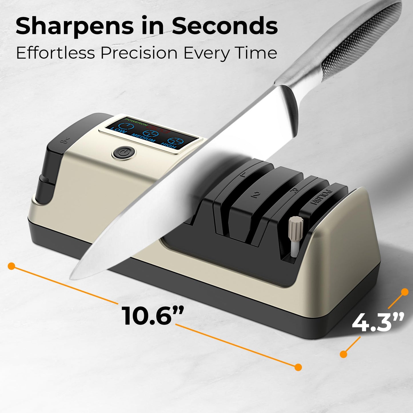Electric Knife Sharpener for Kitchen Knives, LCD Display, 5-in-1Professional Knife Sharpener with Adjustable Speed, Diamond Wheel & Ceramic Rod, Gold