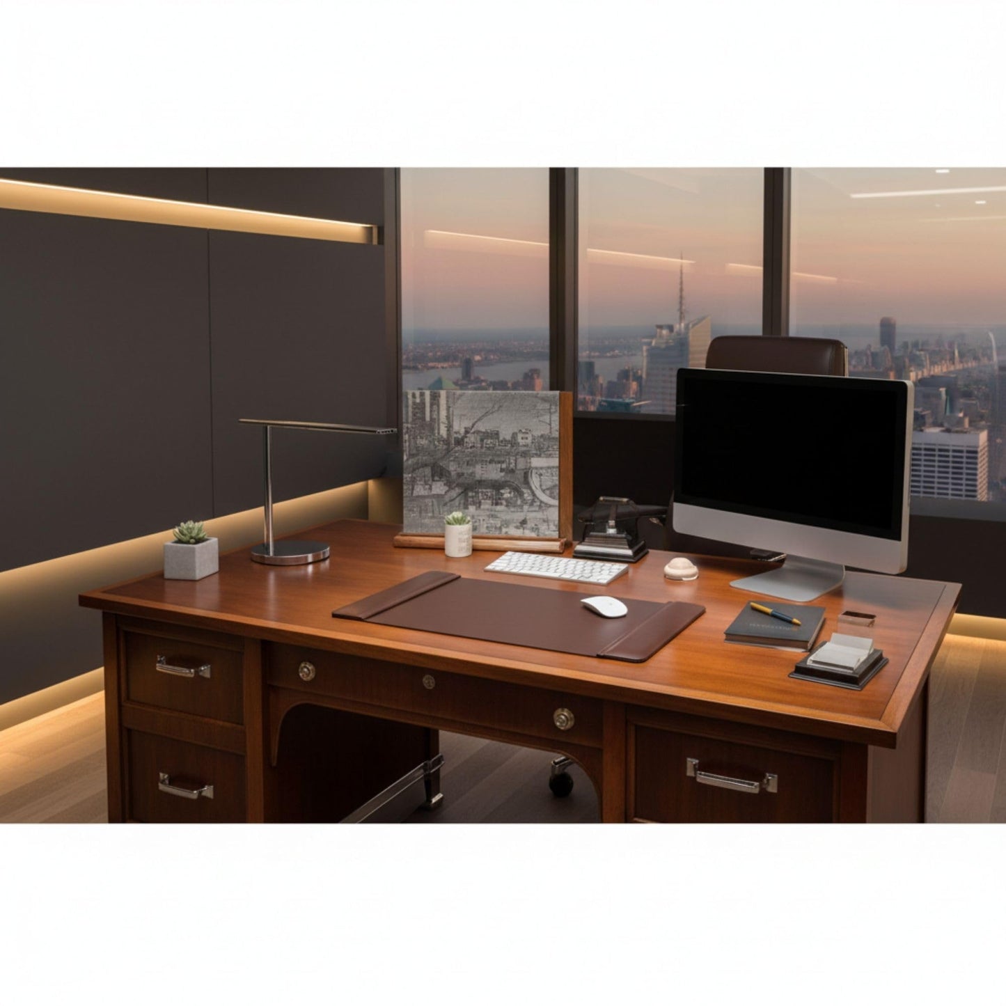 DACASSO Leather Desk Pad with Side Rails - Luxury Leather Desk Blotter for Writing - Executive Desk Surface Protector - (Chocolate Brown, 22” x 14”)