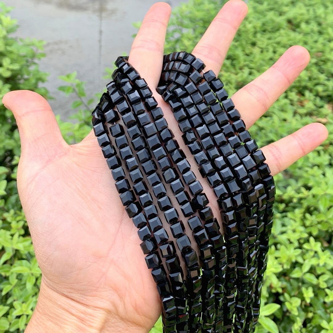 200pcs Czech Faceted Cube Crystal Glass Loose Beads Spacer Bulk 6mm (0.24 Inch) Jet Black for DIY Jewelry Craft Making CCC623