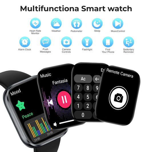 Smart Watch for Men Women, 1.83" HD Touchscreen Fitness Watch with Bluetooth Call&Message Notifications, 110+Sport Modes, 24/7 Heart Rate/Sleep Monitor, IP68 Waterproof Fitness Tracker, Grey Black