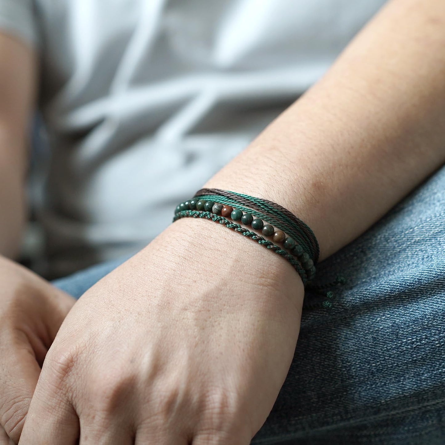 Handmade Natural Stone Beaded Healing Bracelet Gift for Men Adjustable Rope String Bracelet (India Blood Agate, Adjustable)