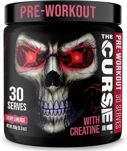 JNX SPORTS The Curse! Pre Workout Powder for Men & Women, Caffeine, Beta-Alanine, Creatine, L-Citrulline, 30 Servings, Cherry Limeade Flavor ??Boost Energy, Strength & Focus