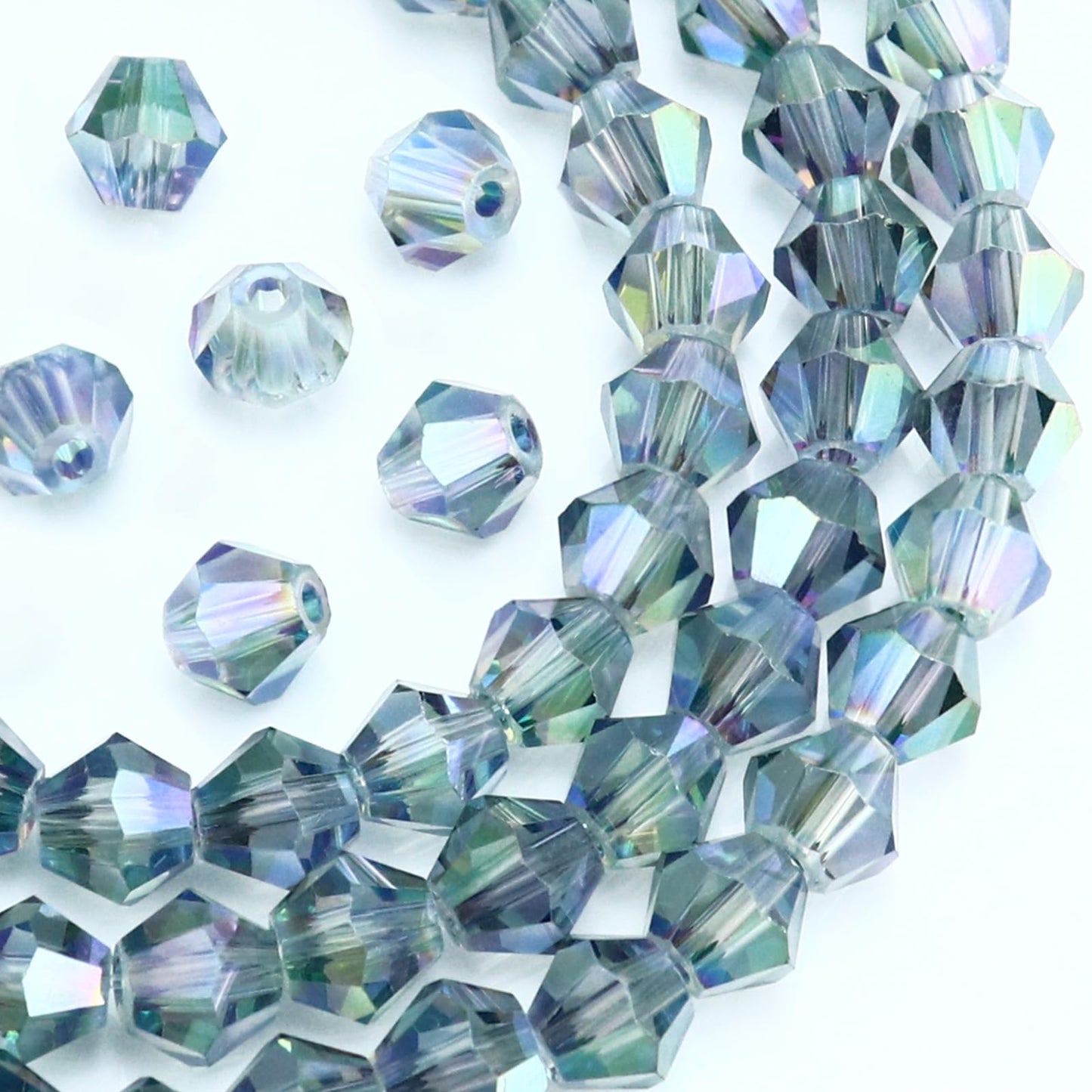 Dowarm 1000PCS 4mm Glass Bicone Beads for Craft Jewelry Making, DIY Bracelet, Necklace, Dolls, Wine Charms, Wind Chimes, Suncatchers, Bulk Small Faceted Crystal Beads, Transparent Green
