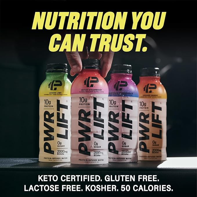 Whey Protein Water Sports Drink by PWR LIFT | Orange Mango | Keto, Vitamin B, Electrolytes, Zero Sugar, 10g of Protein | Post-Workout Energy Beverage | 16.9oz (Pack of 12)