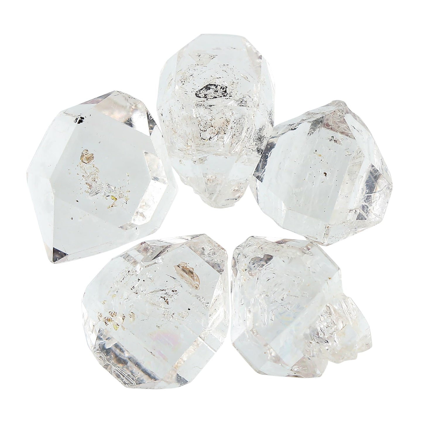 CRYSTALINES 5pcs Natural Raw Herkimer Diamond Quartz Gemstones, Assorted Rough Double Pointed Stone, Bulk Loose Supplies for Jewelry Making, Healing Crystals, Birthstone, Gem Collection