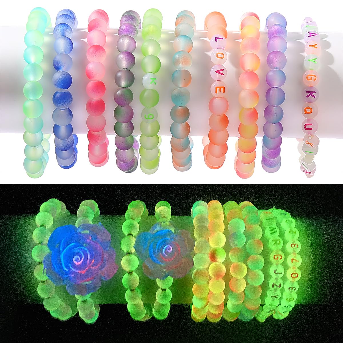 RACIOCK 700 Glow-in-The-Dark Glass Bead Jewelry Kit - Jewelry Making/DIY Crafts, Necklaces, Bracelets, Party Decoration Crystal Glass Beads, Gifts for Woman and Night Sports Enthusiasts