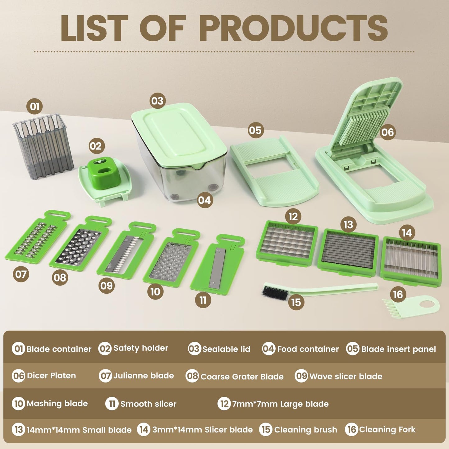 Vegetable Chopper 16-in-1 Multifunctional Kitchen Gadgets - 8 Blades Onion Chopper with Container, Food Spiralizer Slicer Dicer Grater Shredder, Vegetable Cutter for Salad/Coleslaw/Meat/Nuts