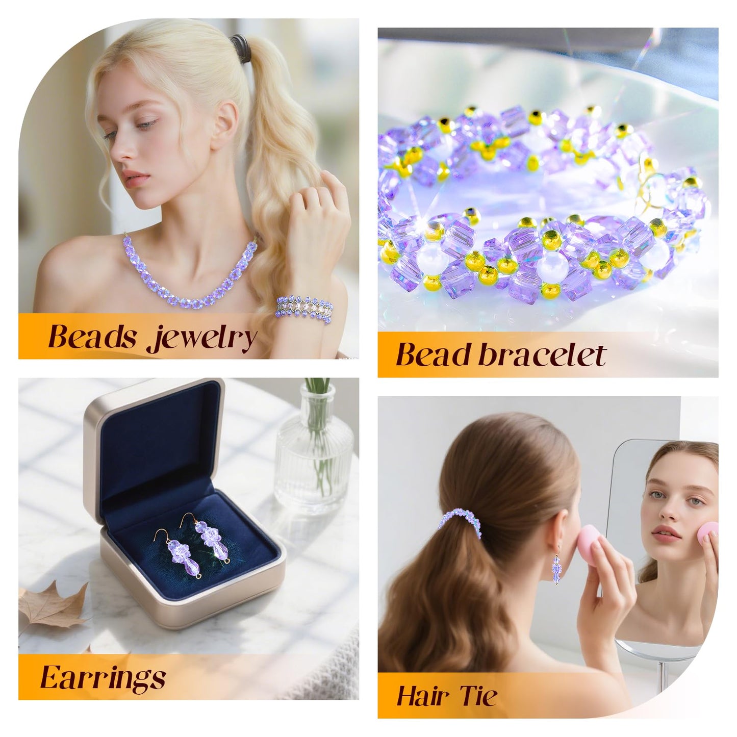 Laopottbeads 1500 Pcs Crystal Glass Beads for Jewelry Making – 12 Styles Bicone, Rondelle, Cube, Teardrop & 3mm Spacer Beads, DIY Bracelet Necklace Earring Craft Kit with Organizer Box(Light Purple)