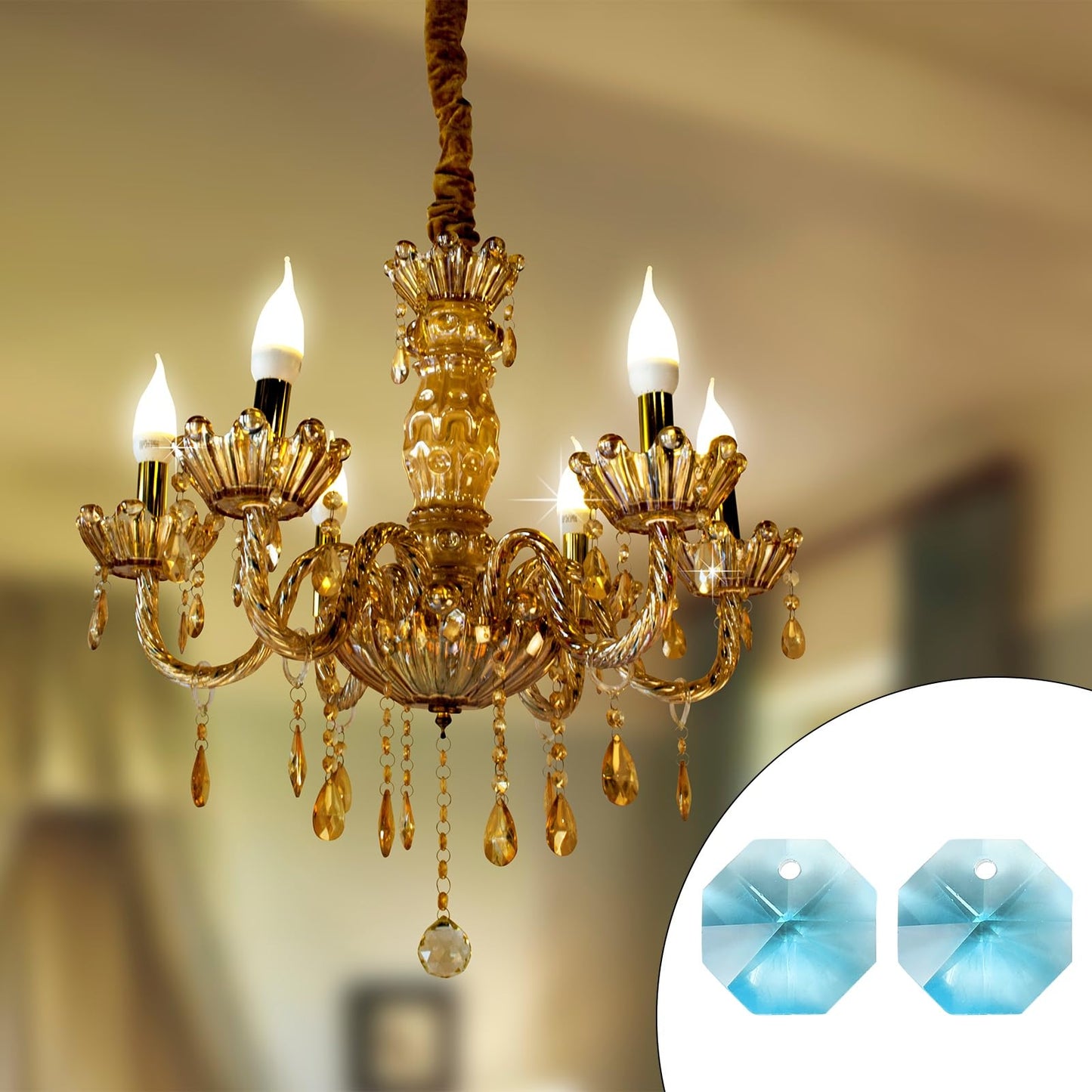 uxcell 50Pcs 1 Hole Crystal Octagon Beads, 14mm K9 Glass Hanging Chandelier Beads Prisms Parts for Crystal Chandeliers Lamp Hanging Pendant Jewelry DIY Craft, Light Sky Blue