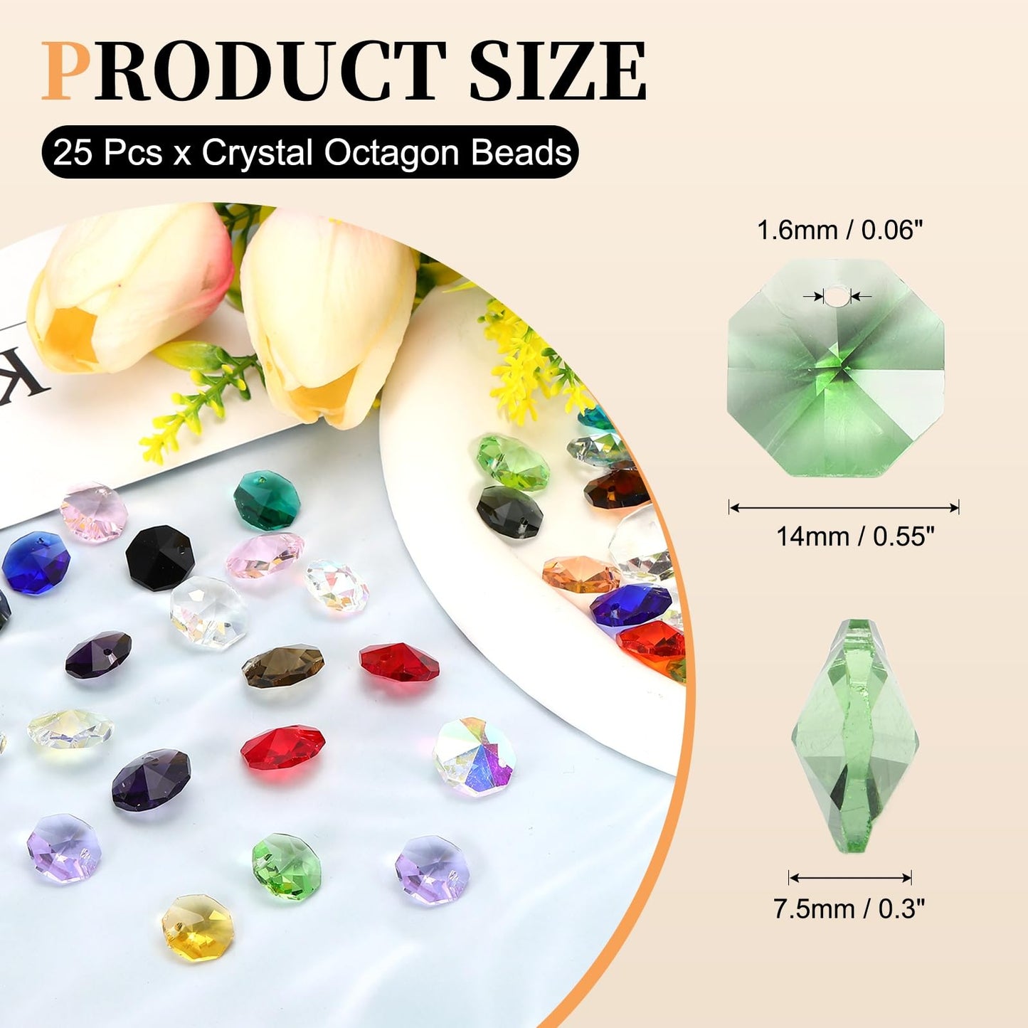 uxcell 25Pcs 1 Hole Crystal Octagon Beads, 14mm K9 Glass Hanging Chandelier Beads Prisms Parts for Crystal Chandeliers Lamp Hanging Pendant Jewelry DIY Craft, Fruit Green