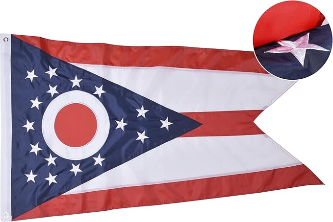Ohio State Flag 4x6 Ft, Deluxe Embroidered Premium Polyester Durable OH Outside Flag, Indoor/Outdoor with Sewn Stripes and Brass Grommets