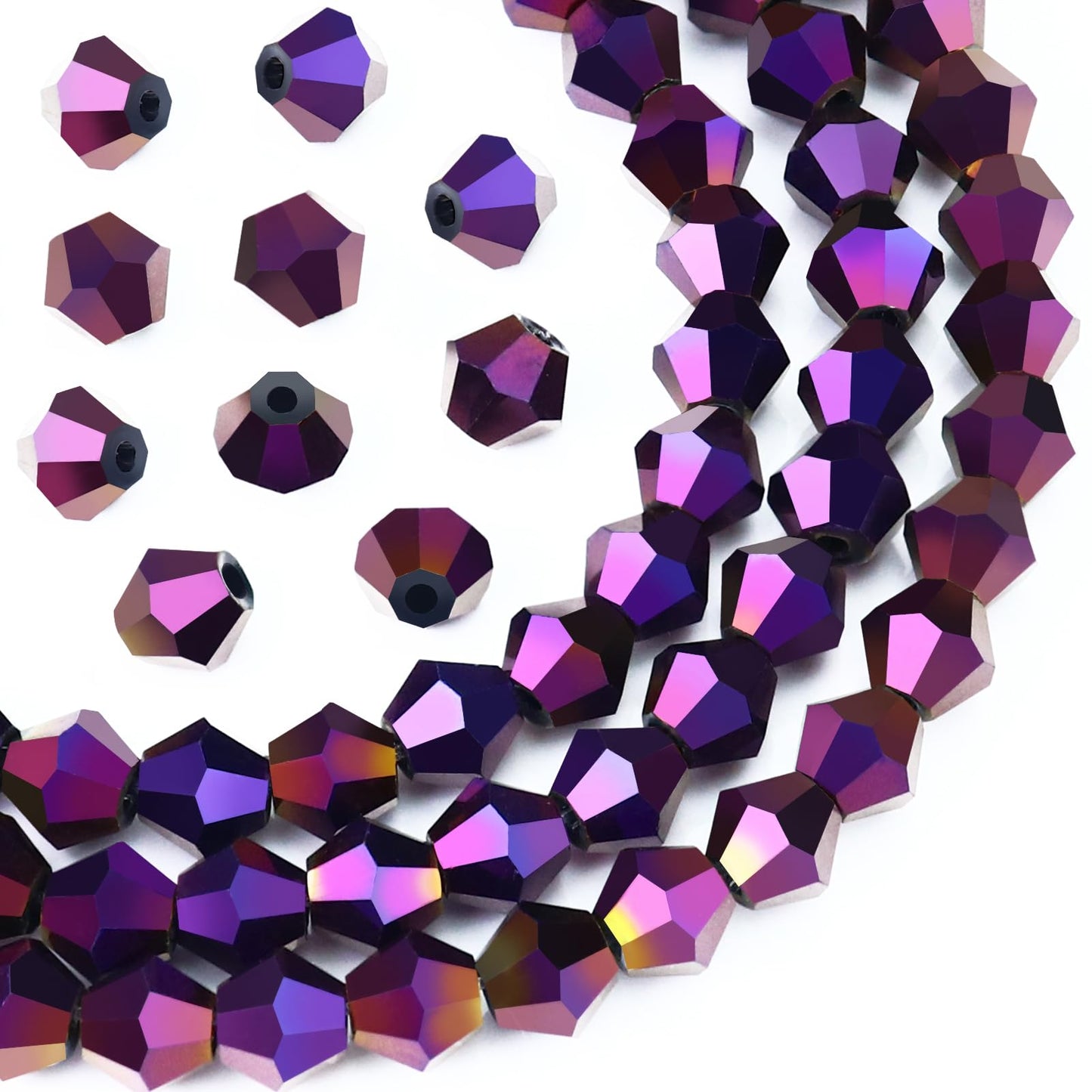 Dowarm 1000PCS 4mm Glass Bicone Beads for Craft Jewelry Making, DIY Bracelet, Necklace, Dolls, Wine Charms, Wind Chimes, Suncatchers, Bulk Small Faceted Crystal Beads, Plated Purple