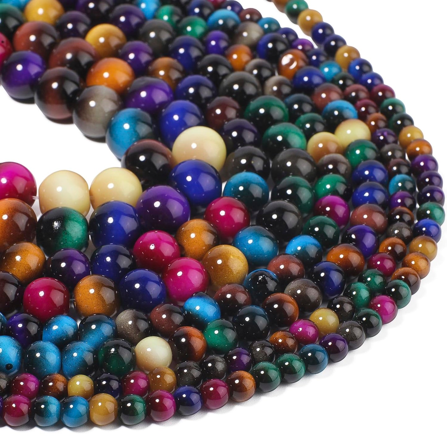 Song Xi 28PCS 12mm Mixed Color Tiger Eye Gemstone Beads for Jewelry Making, Round Smooth Glass Beads for DIY Bracelet Necklace Earring Keychain, Arts and Crafts, for Christmas Wedding Birthday