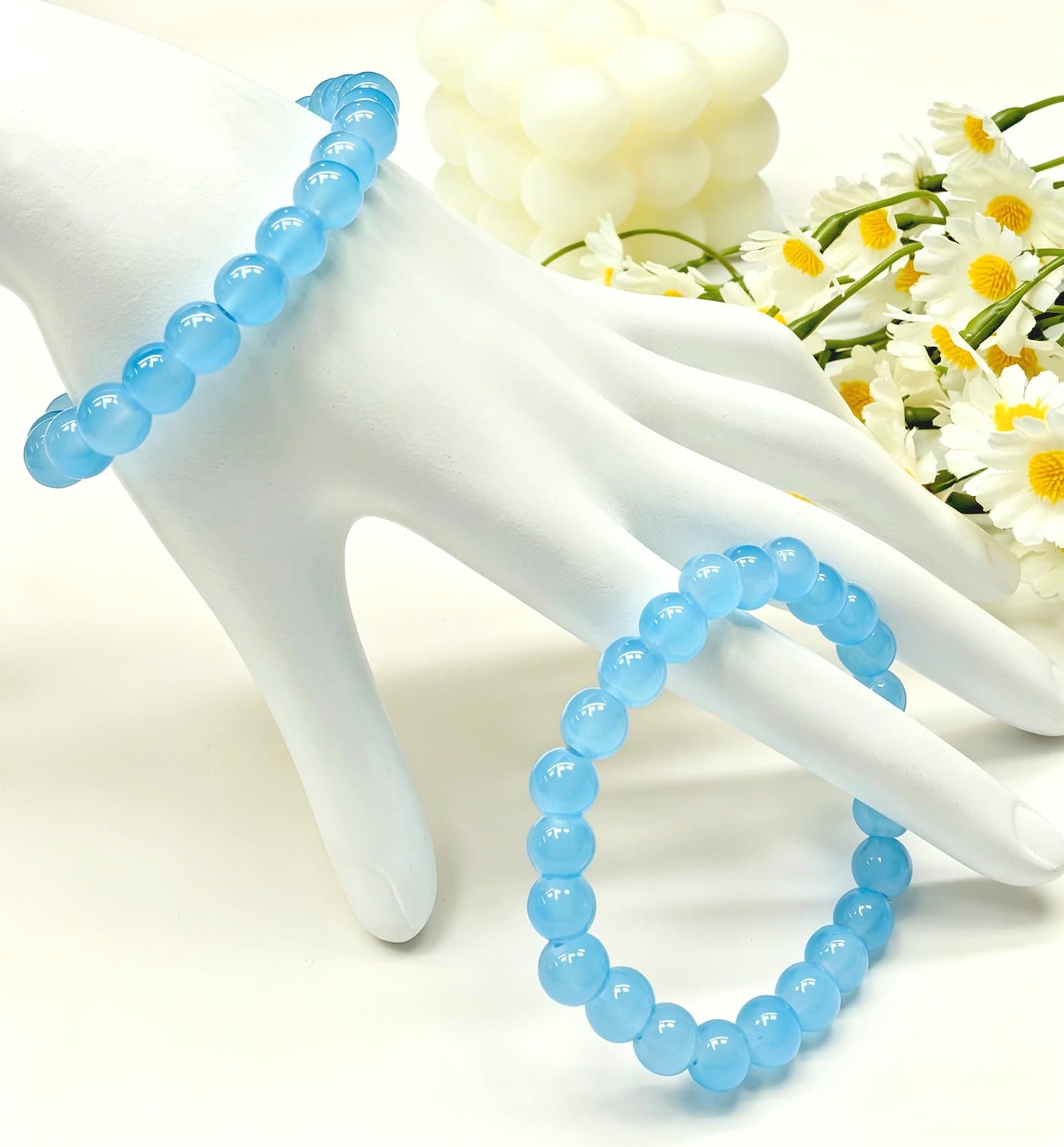200PCS Glass Beads 8mm Glass Beads for Bracelets Necklaces Jewelry Making DIY Crafts (Light Sky Blue)
