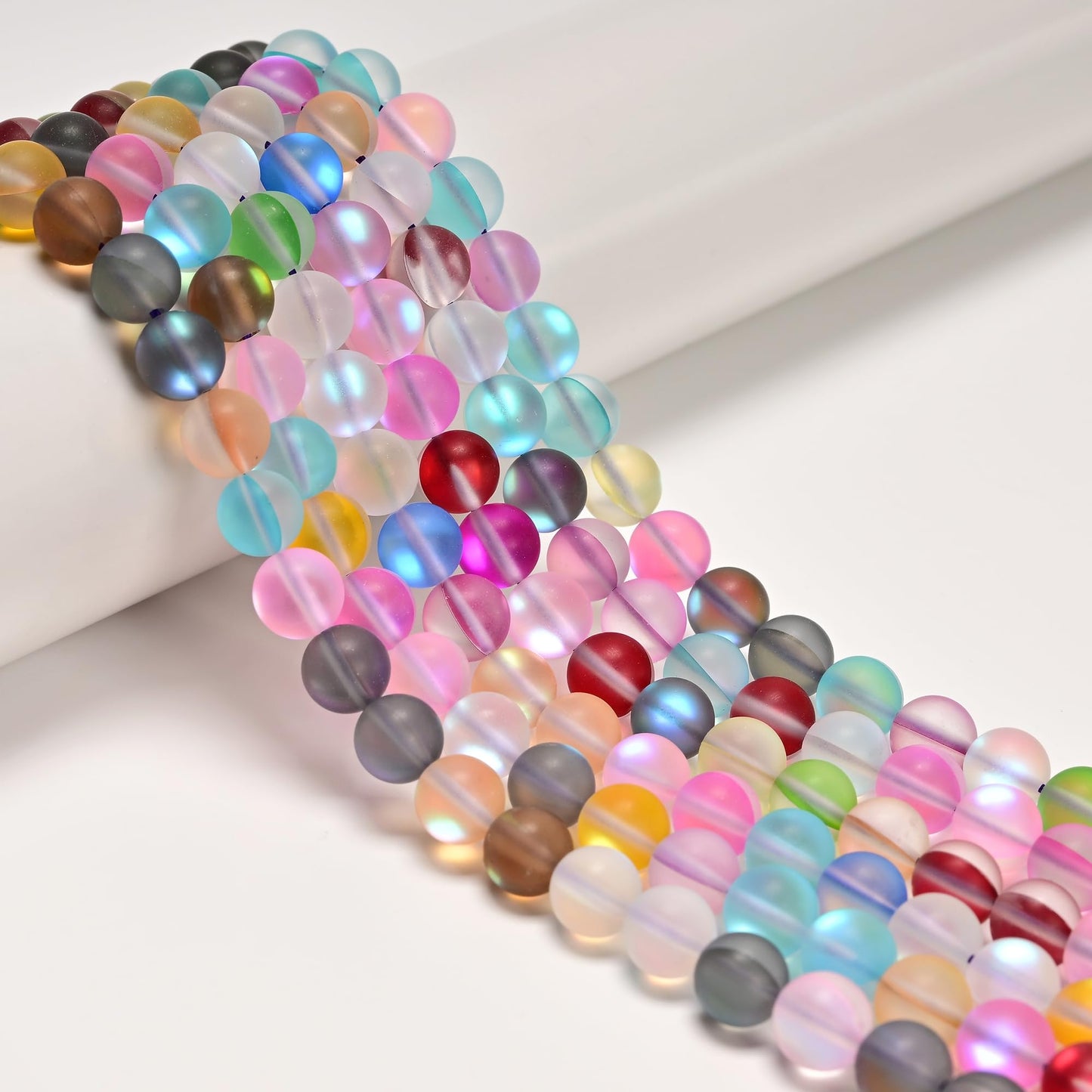 10mm Matte Mixed Color Mermaid Aurora Crystal Glass Bead, Glitter Round Synthetic Moonstone Beads for Jewelry Making Bracelets