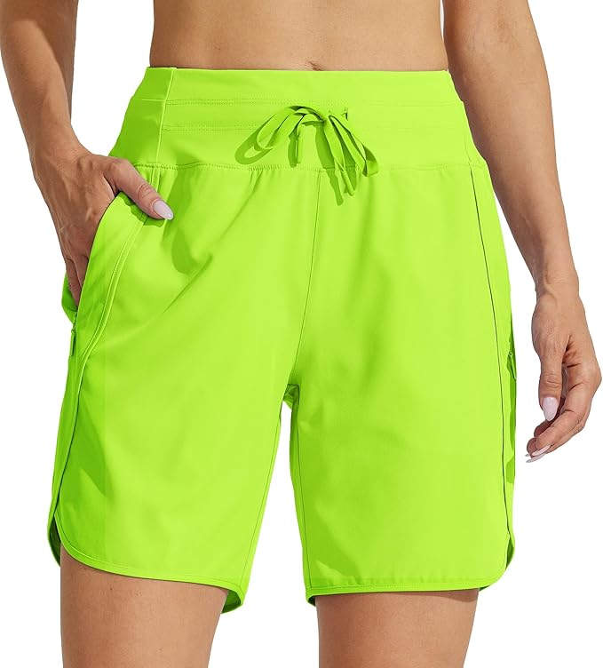 Willit Women's 7" Athletic Running Shorts Long Workout Hiking Shorts Quick Dry High Waisted Active Zipper Pocket(Small)