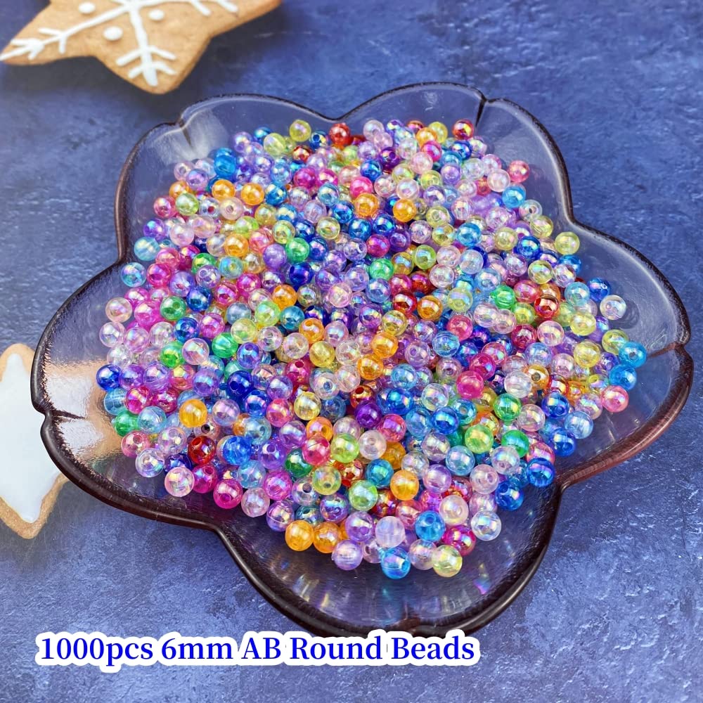 1000 Pcs 6mm Acrylic Round Beads AB Colors Round Spacer Beads for Earring Bracelet Necklace Key Chains Jewelry DIY Craft Making(Mix AB Color)