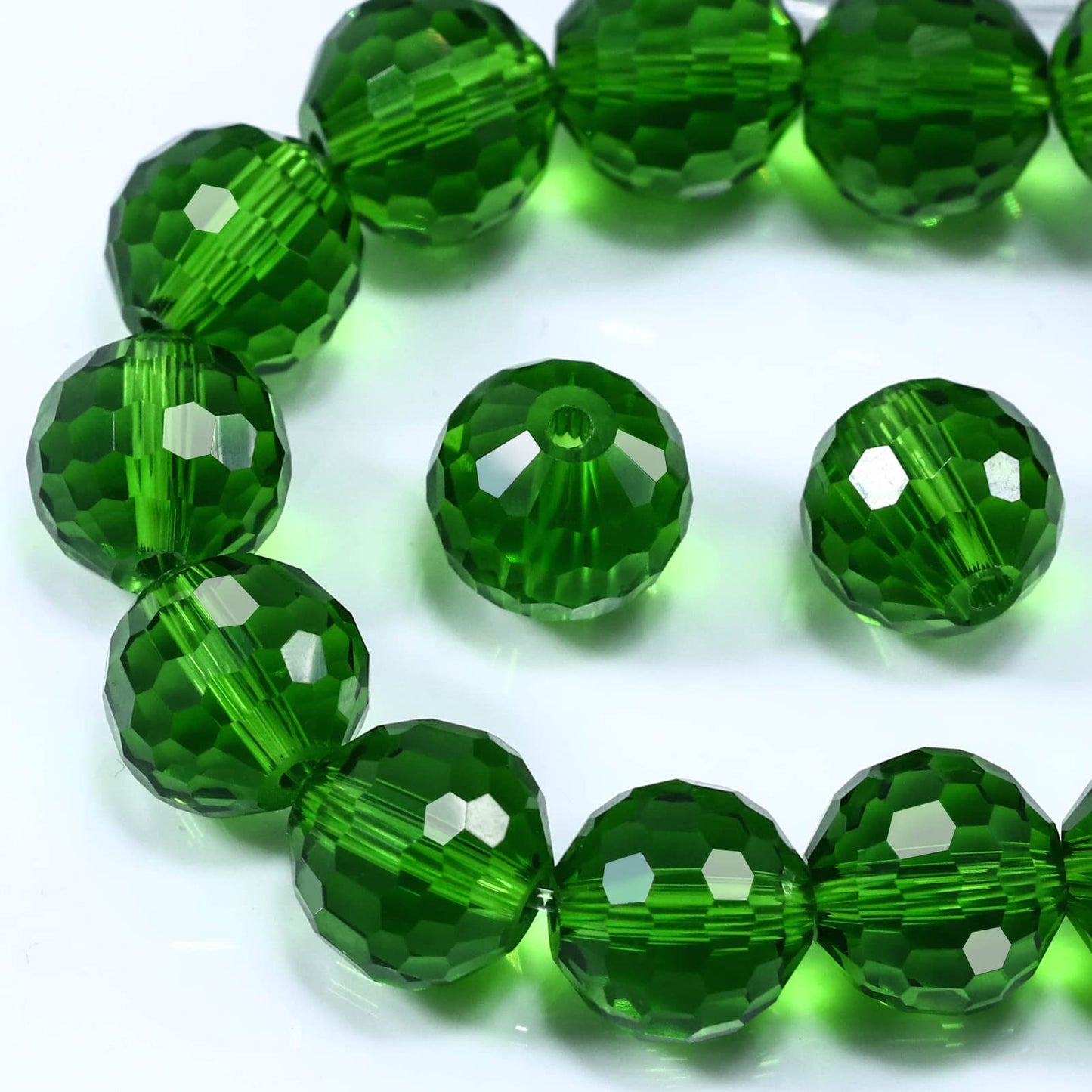 Dowarm 10MM Round Crystal Beads for Jewelry Making, Dark Green Faceted Glass for Crafts, Bracelet, Wind Chimes, Suncatcher - #5003 Rondelle Spacer, Loose Gemstones, 50PCS