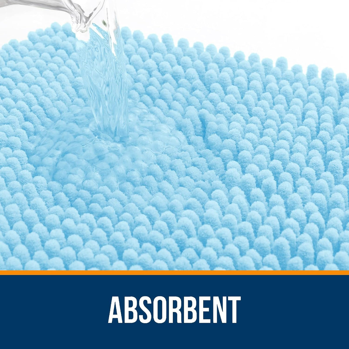 OLANLY Bath Rugs - Extra Soft Chenille, Quick Dry & Absorbent | 24x16 Sky Blue Machine Washable Mats