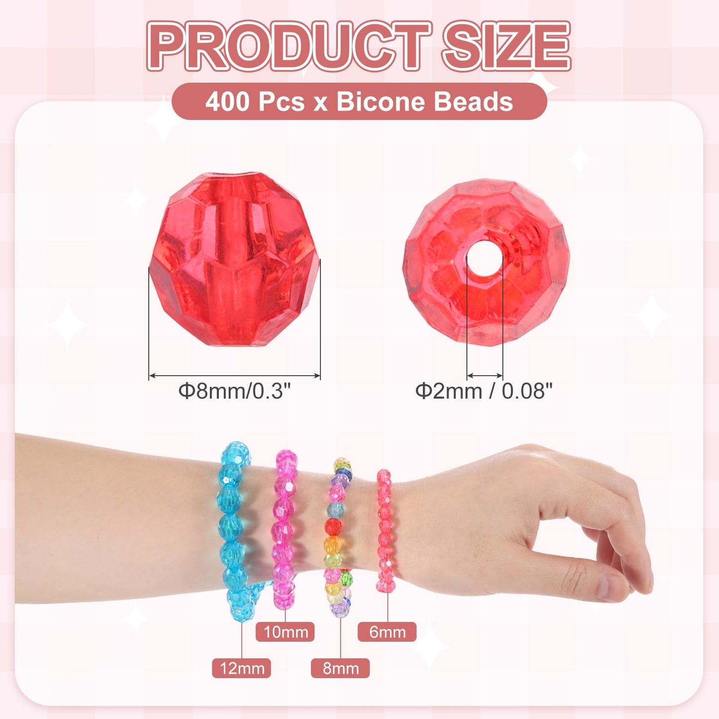 MECCANIXITY 400pcs Czech Faceted Bicone Beads 8mm Glass Spacer Bead Bulk for Jewelry Making & DIY Craft, Red