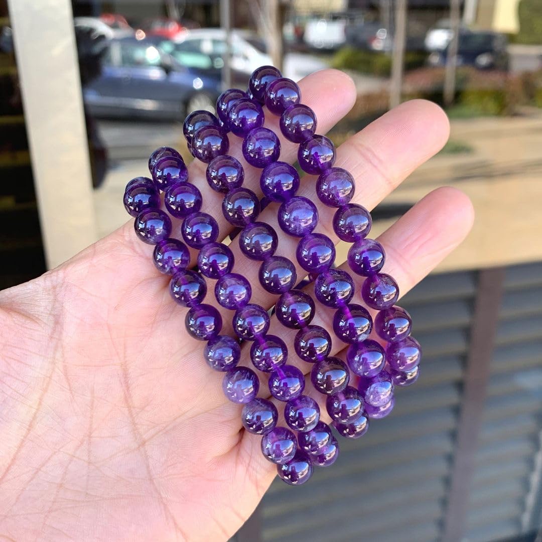 Adabele Real Natural Grade A Purple Amethyst Bracelet 8 inch Stretch Gemstone Beaded Bracelet Chakra Healing Crystal Stone Jewelry Women Mom Gift (Unisex) GB8-C7