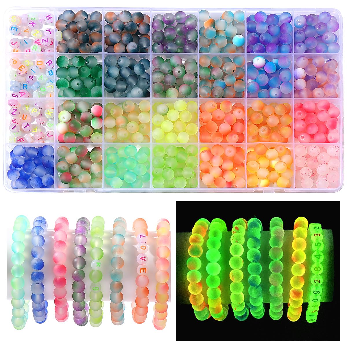 RACIOCK 700 Glow-in-The-Dark Glass Bead Jewelry Kit - Jewelry Making/DIY Crafts, Necklaces, Bracelets, Party Decoration Crystal Glass Beads, Gifts for Woman and Night Sports Enthusiasts