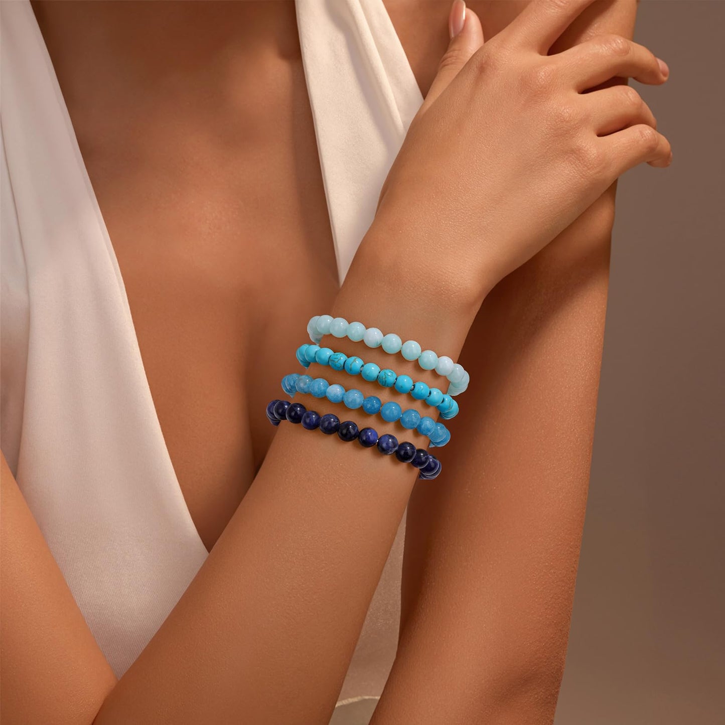 Vinswet Healing Crystal Bracelets for Women Men 6mm Turquoise Natural Stone Beaded Stretch Bracelet Handmade Gemstone Reiki Spiritual Jewelry Gifts