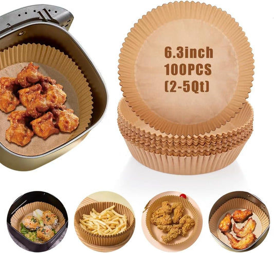Skiennix Disposable Air Fryer Liners - 100PCS Non-Stick Parchment Paper, 6.3 Inch for 2-5QT Air Fryers
