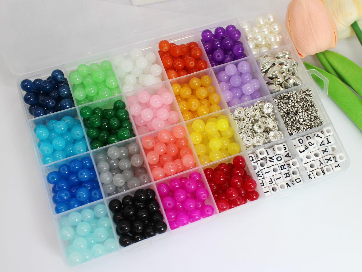 PAMIR TONG 1000pcs 8MM Glass Bead Sets for Jewelry Making Kit Bracelets Beads Supplies,Imitative Jade Beads Crystal Spacer Beads Bracelet Loose Bead Sets for Jewelry Making DIY Crafts