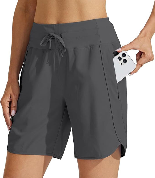 Willit Women's 7" Athletic Running Shorts Long Workout Hiking Shorts Quick Dry High Waisted Active Zipper Pocket(Medium)