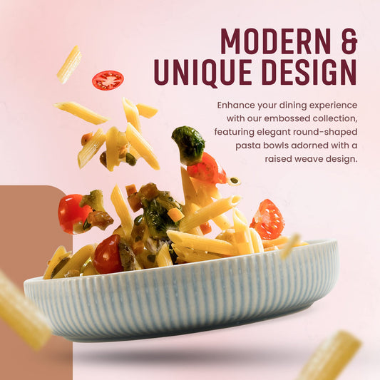 American Atelier 9-Inch Pasta Bowl (Set of 4) - 42 oz Unique Porcelain Dinner Bowls - Versatile Modern Dinnerware for Salads, Soups, Special Occasions & Casual Dining (Light Blue)