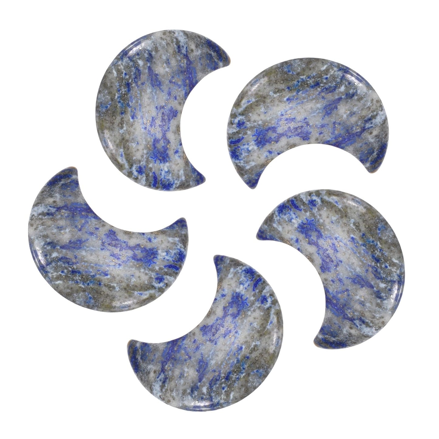 MECCANIXITY 5 Pcs Moon Crystal Worry Stone, 1.2 Inch Length Natural Lapis Lazuli Moon Gemstone Bulk, Carved Pocket Stones for Meditation Balancing Pendant Decor