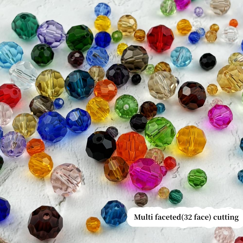 YUEXIGO 60pcs 10mm Round Crystal Glass Beads for Jewelry Making, Faceted Crystal Glass Spacer Beads for Bracelet Earring Necklace DIY Craft(Rose Red)