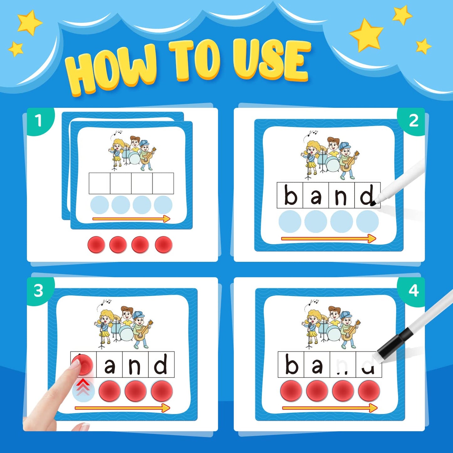Torlam Elkonin Boxes Phonemic Awareness Phonics Games, Reading Spelling Sound Manipulatives Sight Word Flash Cards, Speech Therapy Toy Kindergarten Elementary Classroom Must Haves Homeschool Supplies