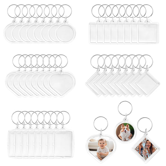 BRT Bearingshui 50pcs Pendant Picture Frame Keyrings, Clear Acrylic Photo Frame Keyring, Make Your Own Personalized Keyring Kit, Central Pendant for Kids To Assemble And Attach To Key Rings