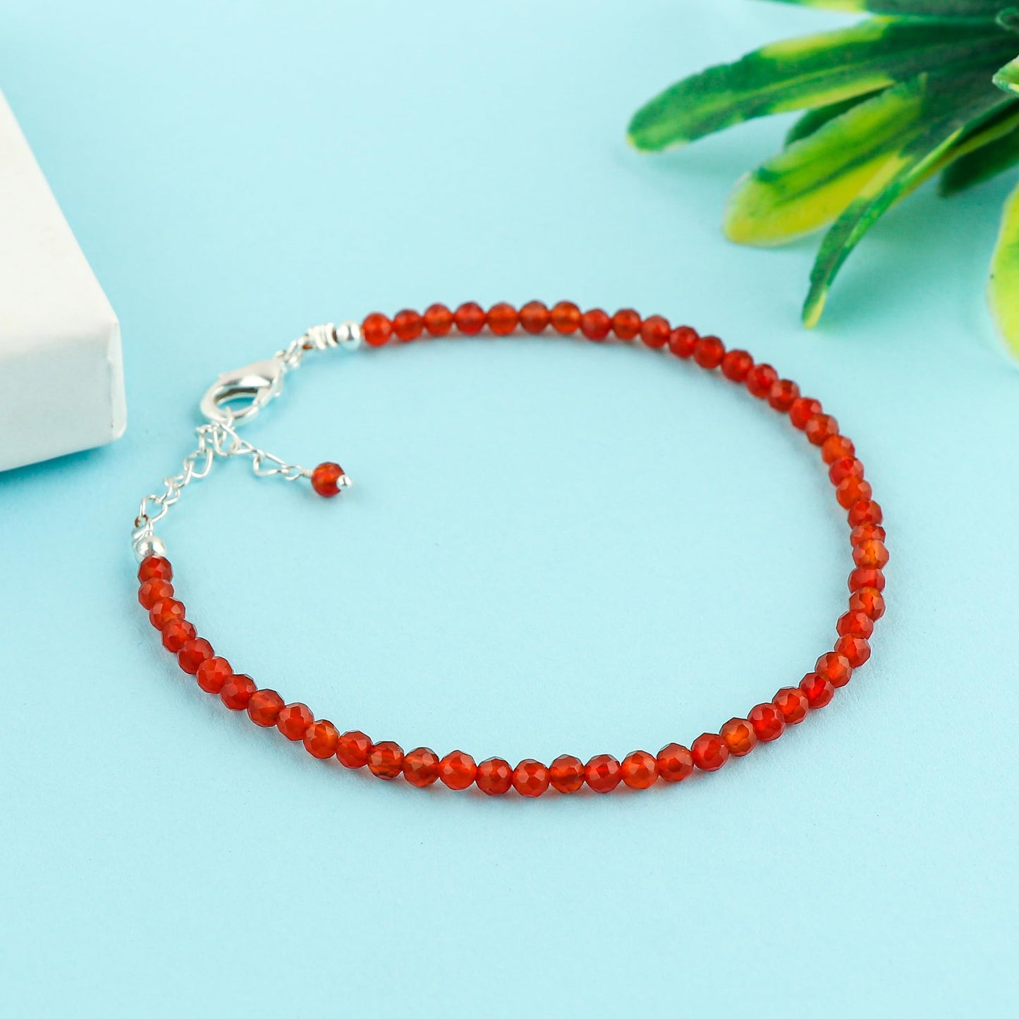 CRYSTALINES Natural Red Carnelian Gemstone Bracelets, Faceted Beads Stones, Handmade Hypoallergenic Bohemian Jewelry for Women, Healing Crystals, Adjustable Silver Plated 7+1inch Birthday Gift