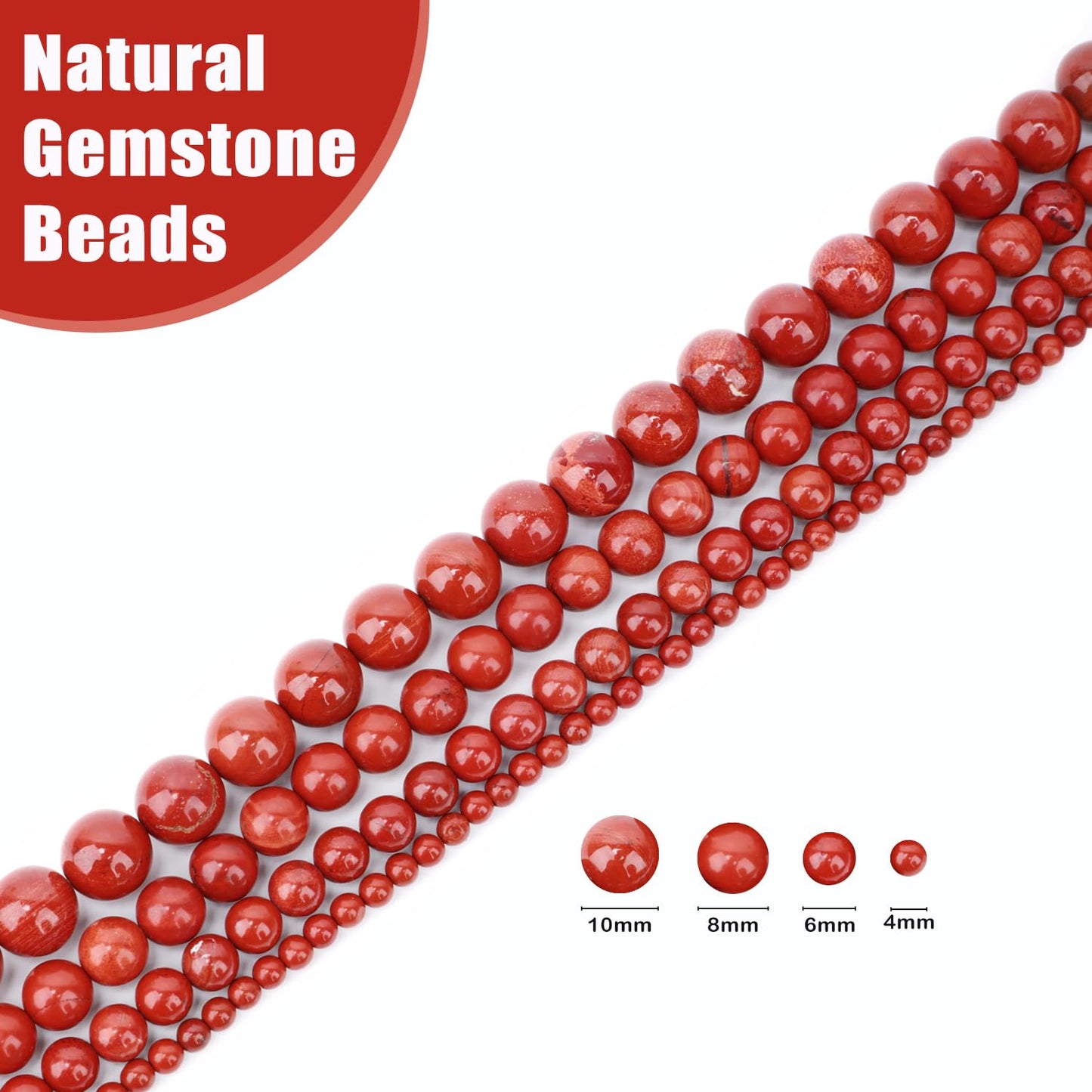 CMBYN Natural Stone Beads Round Genuine Real Stone Beading Strand Loose Gemstones DIY Smooth Bead for Bracelet Necklace Earrings Jewelry Making (Red Jasper, 6mm 60 Pieces)