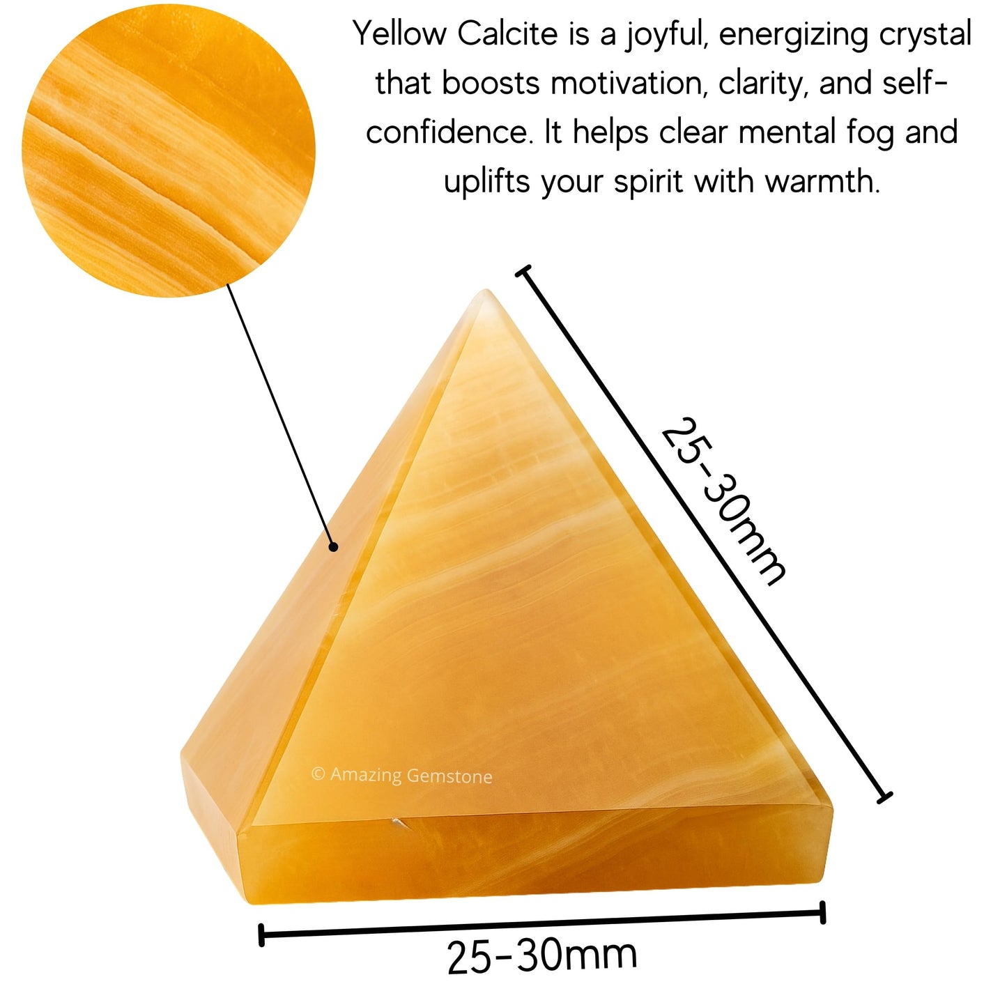 Yellow Calcite Pyramid Crystal Healing Stones - 1" Great Pyramid Figurine of Natural Stone Pyramid for Meditation, Reiki, Chakra Balancing and Crystal Pyramids Grid