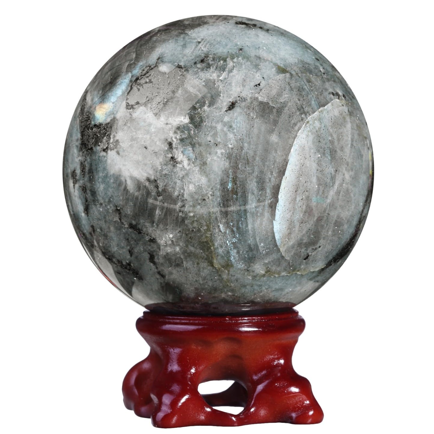 Nupuyai Natural Moonstone Crystal Ball with Resin Stand, Healing Crystal Sphere for Home Decor 2.4"-2.76"(61mm-70mm)