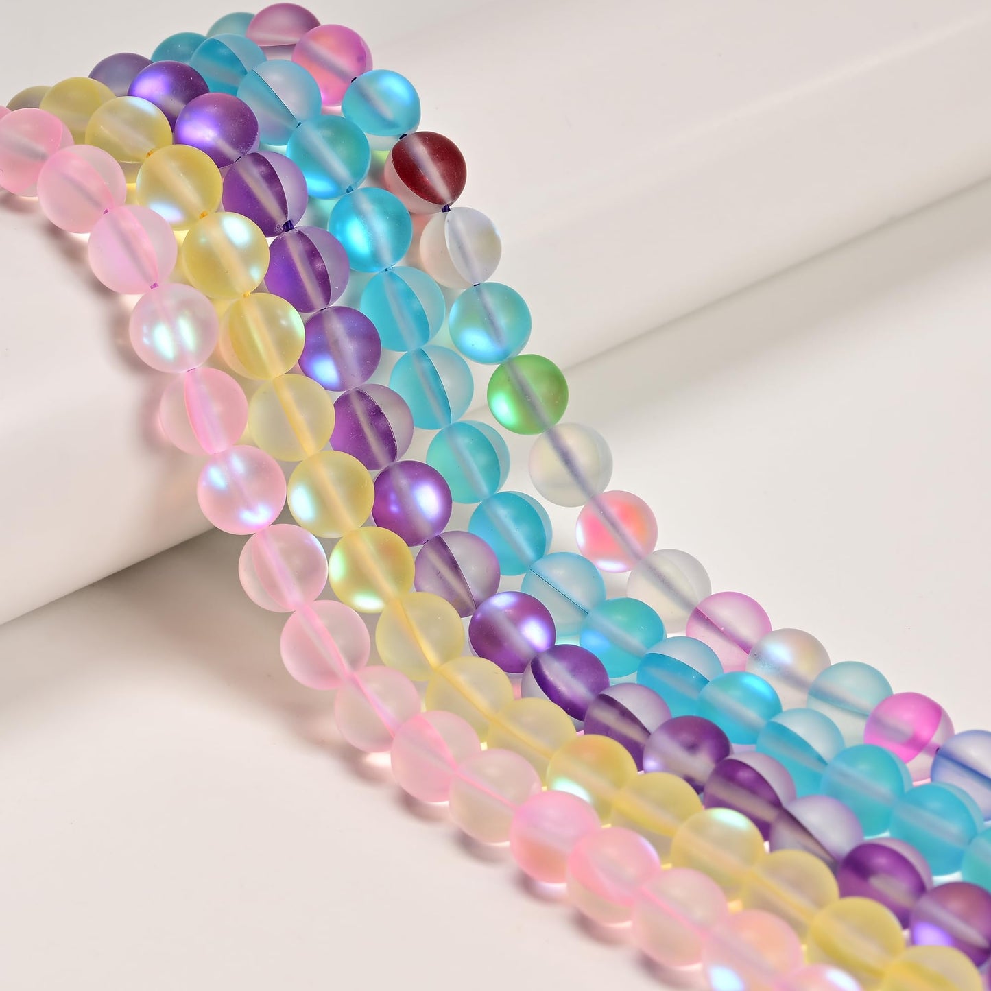 6mm Matte Aqua Blue Mermaid Aurora Crystal Glass Bead, Glitter Round Synthetic Moonstone Beads for Jewelry Making Bracelets