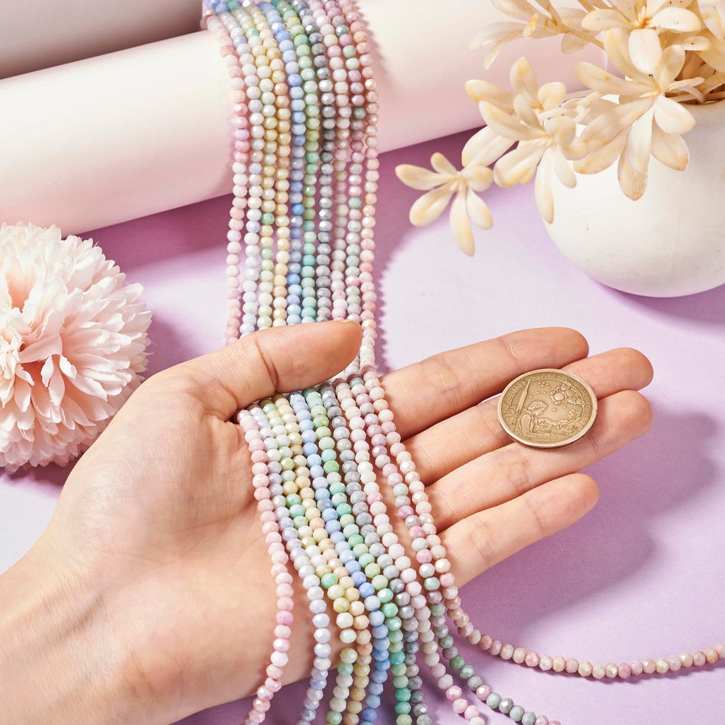 Elecrelive 660pcs Briolette Crystal Beads 4mm Glass Rondelle Beads AB Color Faceted Glass Loose Beads for DIY Beading Bracelet Necklace Jewelry Making