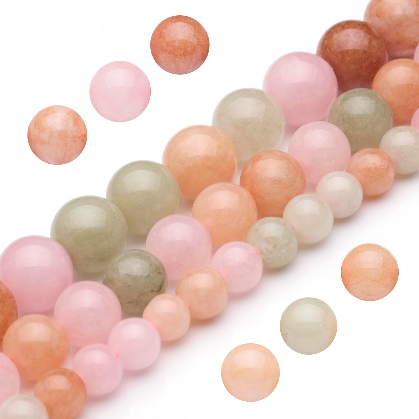 Youngbling Natural Gemstone Beads for Jewelry Making,8mm Colorful Flower Jade Polished Round Smooth Stone,Genuine Real Stone Beads for Bracelet Necklace 15 Inch