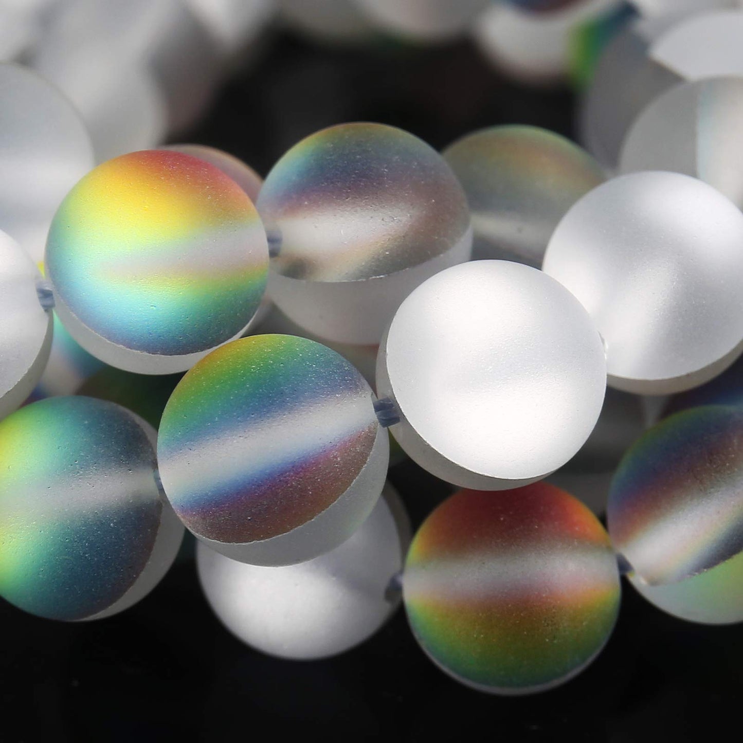 Matte Vitrail Medium Aurora Crystal Glass Beads, 6MM Frosted Glitter Shining Mermaid Round Loose Beads, Rainbow Holographic Synthetic Moonstone for Jewelry Making DIY Bracelet