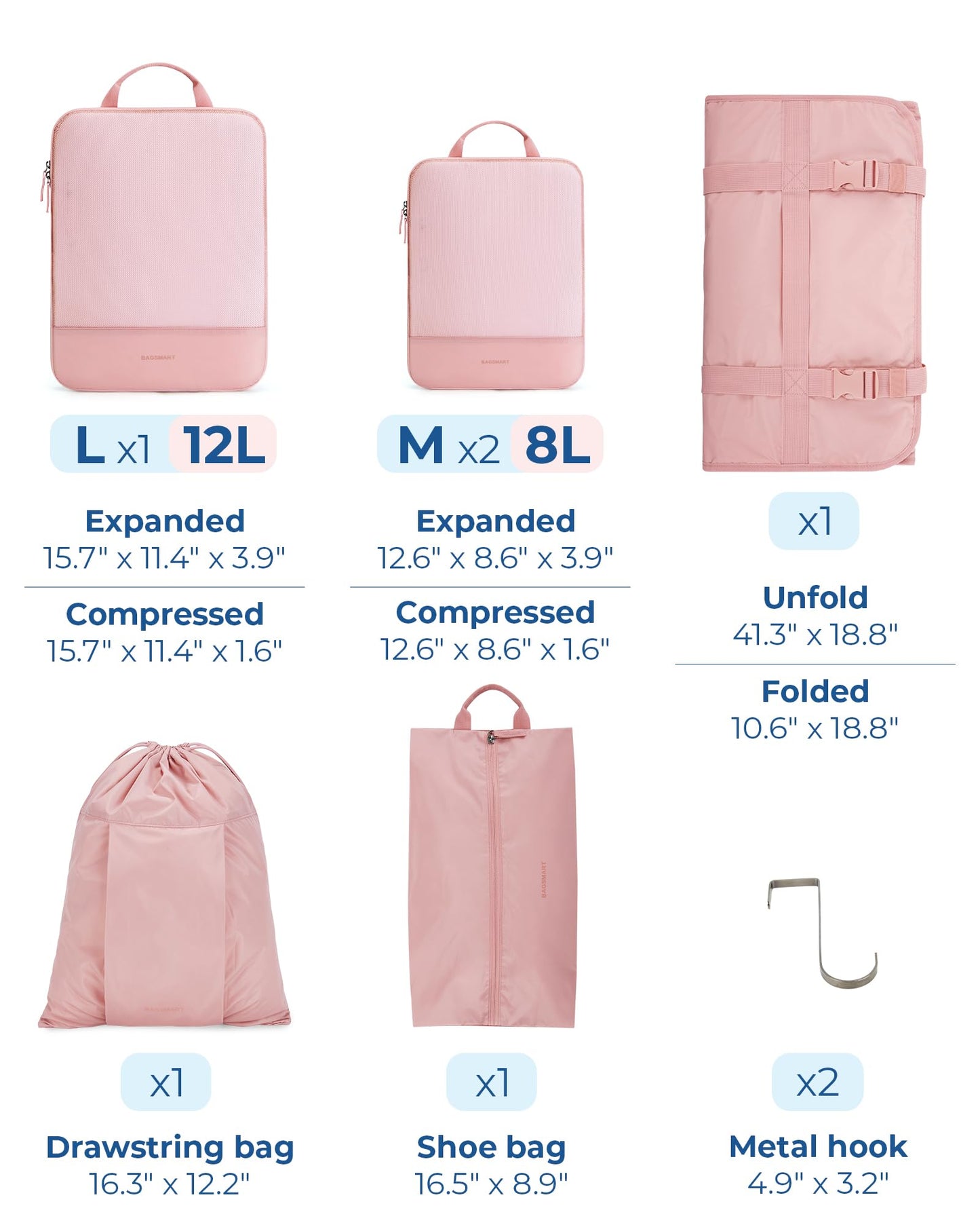 BAGSMART Hanging Compression Packing Cubes for Closet Organizers And Storage, 6 Set Suitcase Organizer Bags Set, Cruise Travel Essentials for Women, Beige