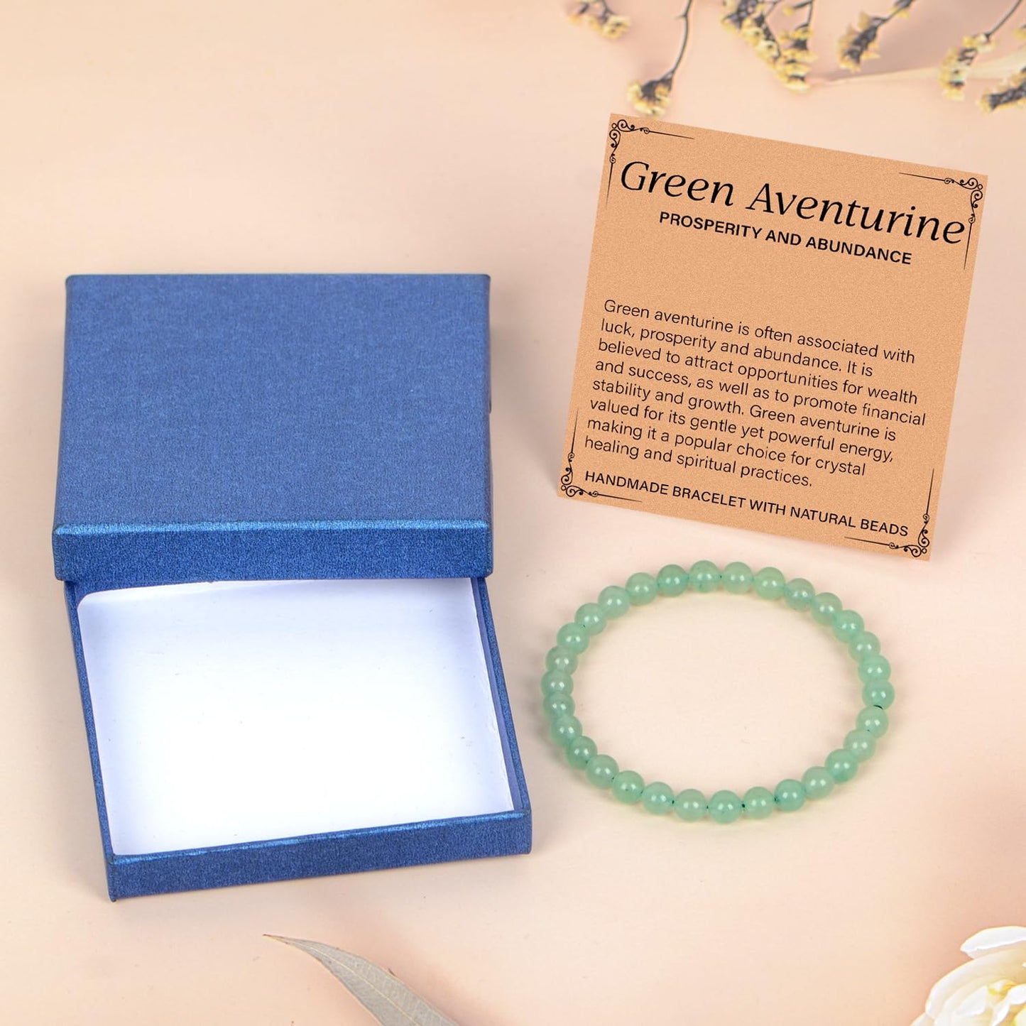 LPBeads Handmade Natural Gemstone Stretch Elastic 6mm Green Aventurine Bracelet Healing Crystal Round Stone Beads Jewelry Gifts for Women Men