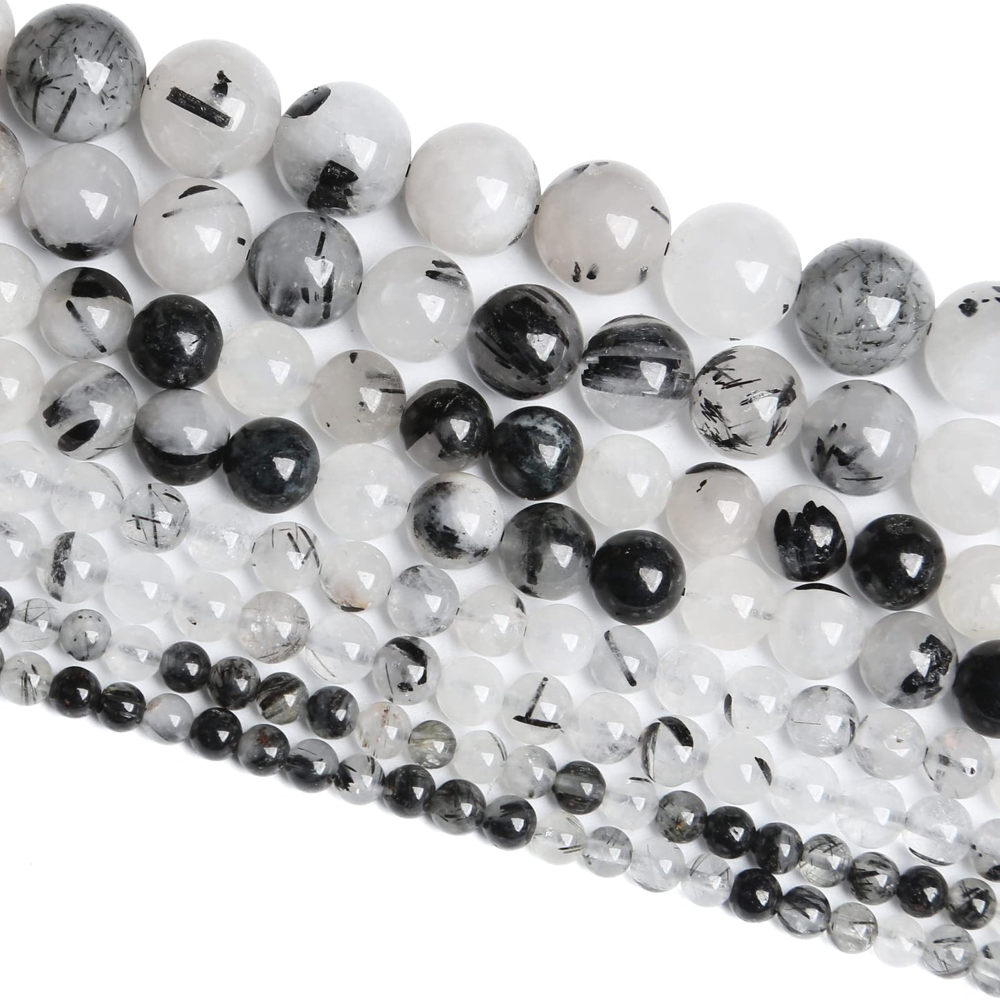 4MM 86PCS Natural Crystal Stone Black Rutile Quartz Gemstone 2A Grade Loose Beads for Jewelry Making DIY Bracelet Necklace Semi Precious Beads 1 Strand
