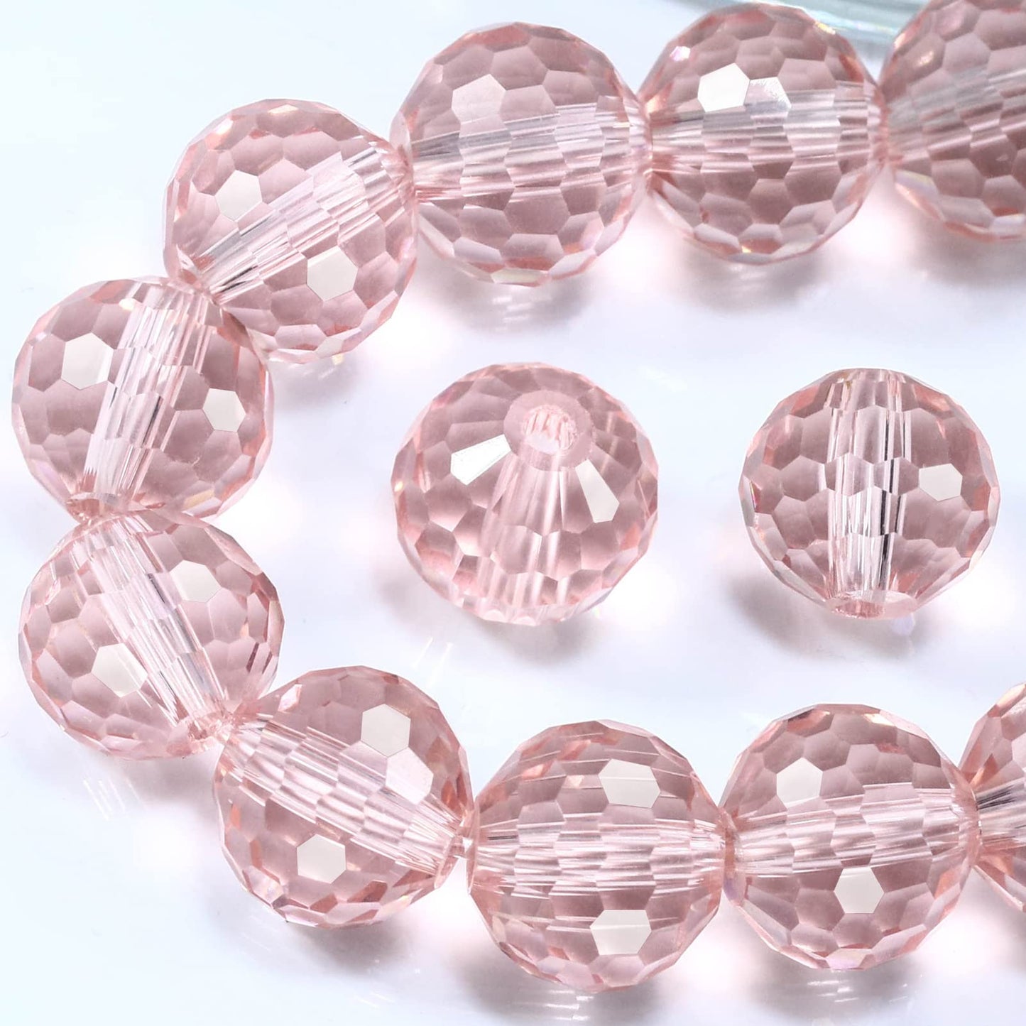 Dowarm 150PCS 6MM Round Crystal Glass Beads for Jewelry Making, Light Rose Faceted Crystal Beads for Crafts Bracelet Wind Chimes Suncatcher, #5003 Crystal Rondelle Spacer Beads, Loose Gemstones